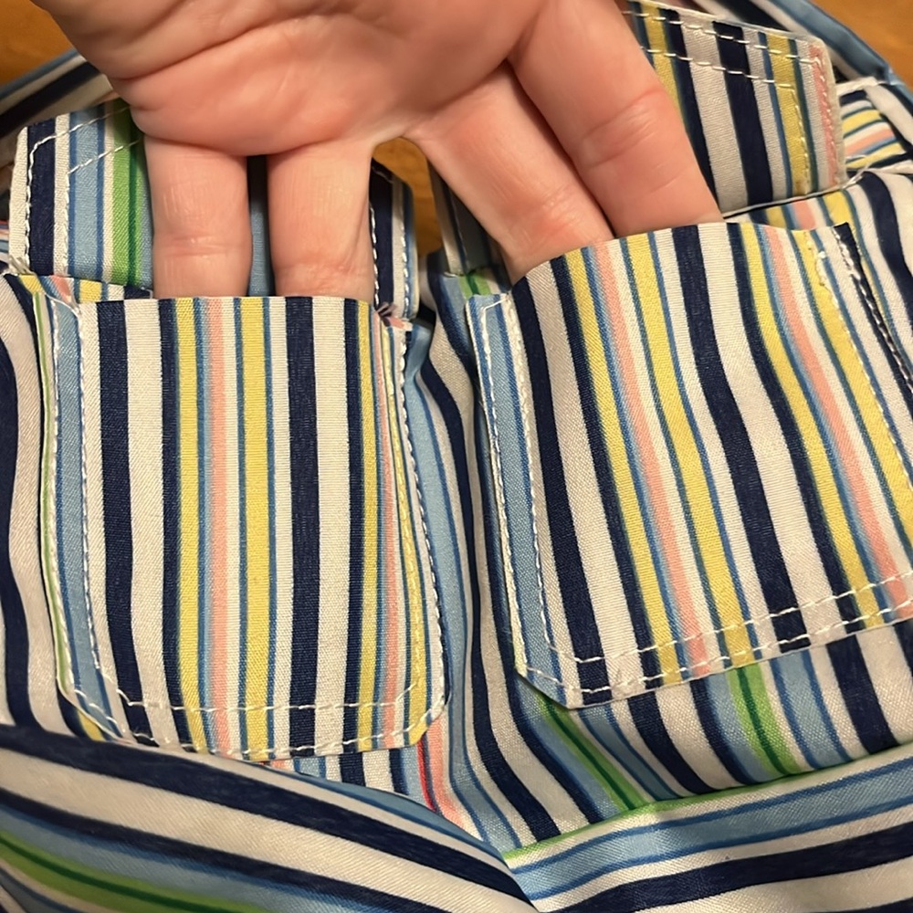 Striped Multicolor Pastel Blue White Green Pink Yellow Zippered Shoulder Bag - Picture 6 of 13
